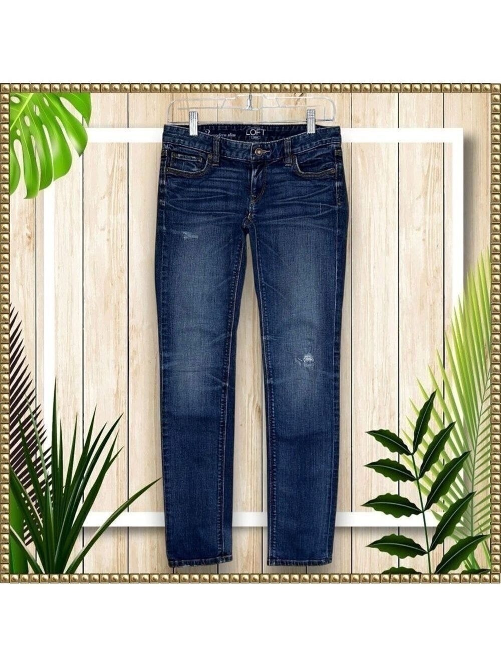 Ann Taylor LOFT Dark Wash Distressed Slim Ankle Jeans Size 26